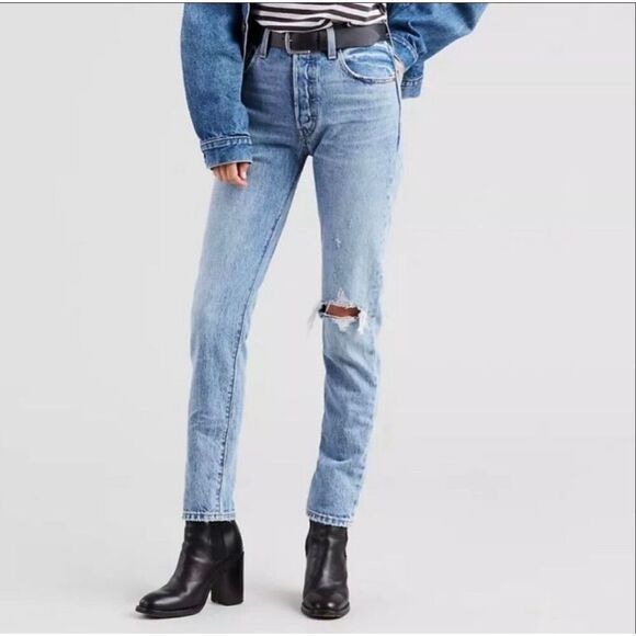 Levi’s 501 high rise distressed button fly skinny jeans size 28 new - Picture 4 of 13